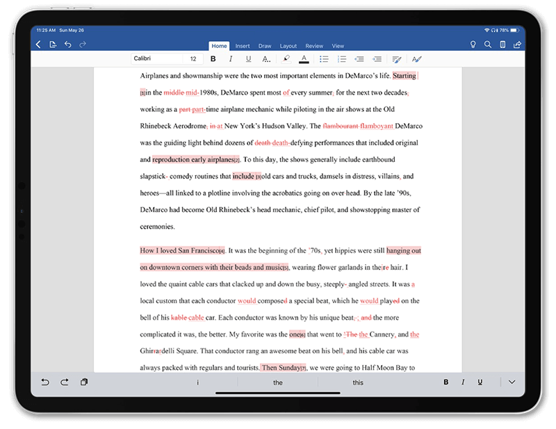 screenshot of proofreading example