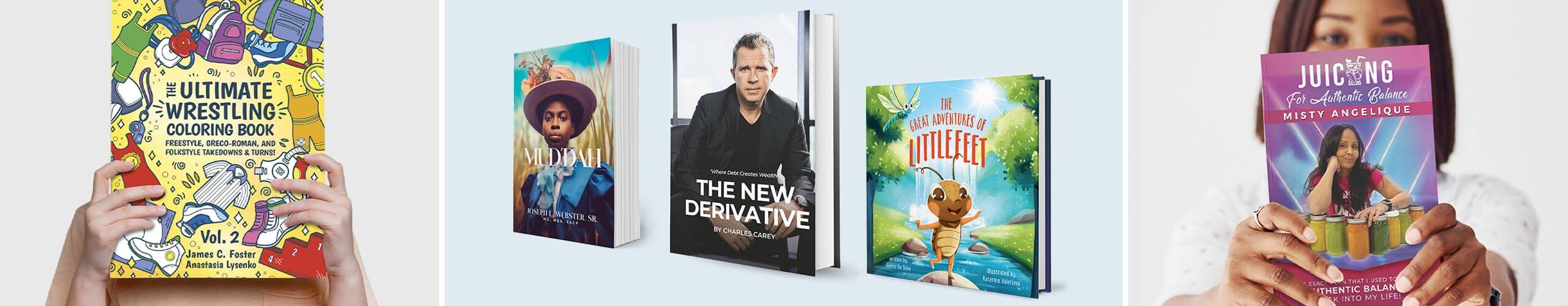 self-published books on a shelf