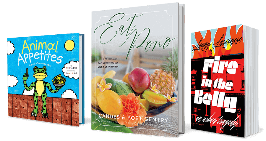 Colorful spines of custom-printed books with diverse cover designs.
